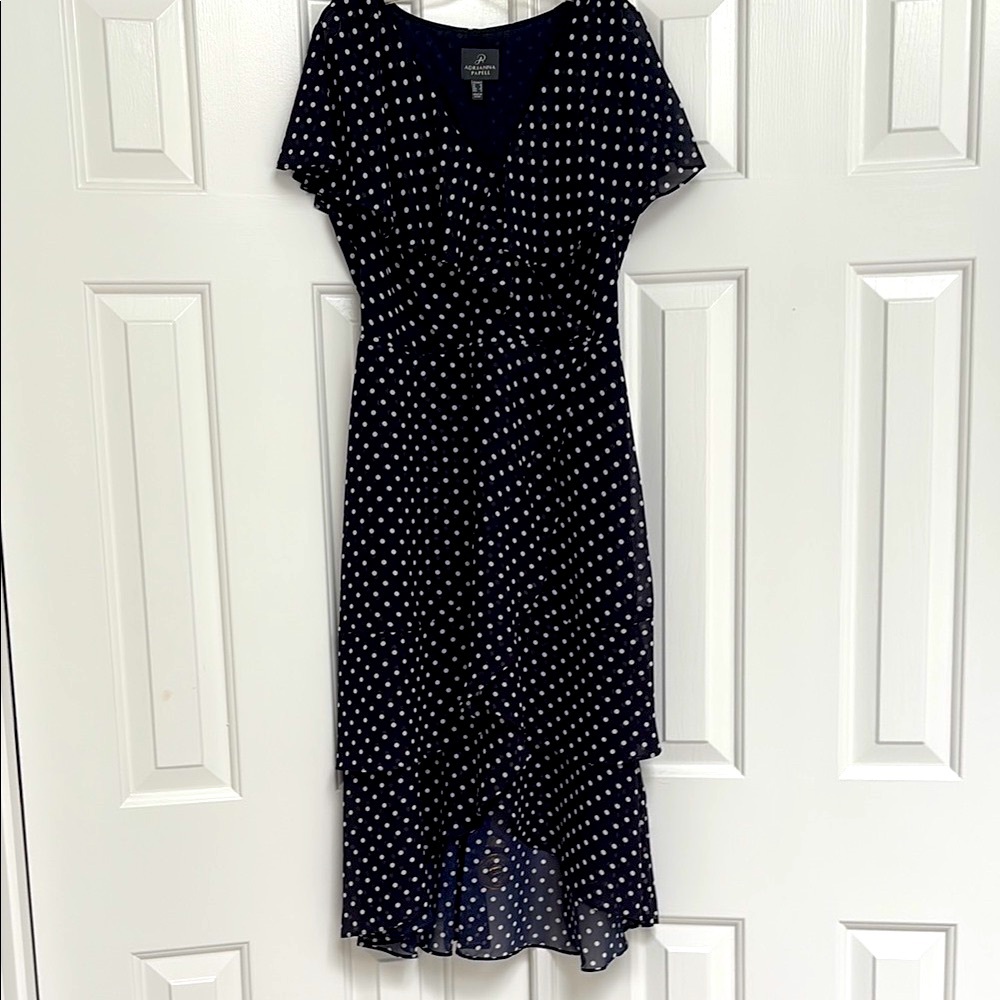 Elegant Navy Blue Polka Dot Dress